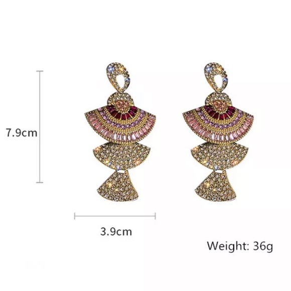 🌟 Vintage Baroque Style Geometric Drop Earrings Women Pink Zircon Crystal - Picture 2 of 5